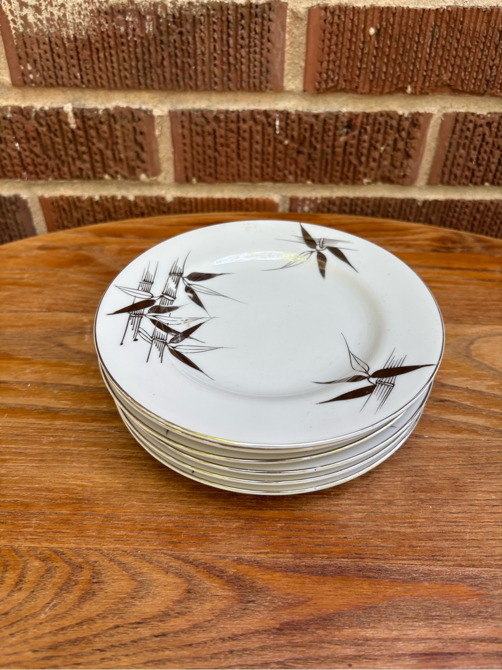 KUTANI Bread Side Plates 6 3/8” Platinum Trim Bamboo Trees Set of 6 hand painted